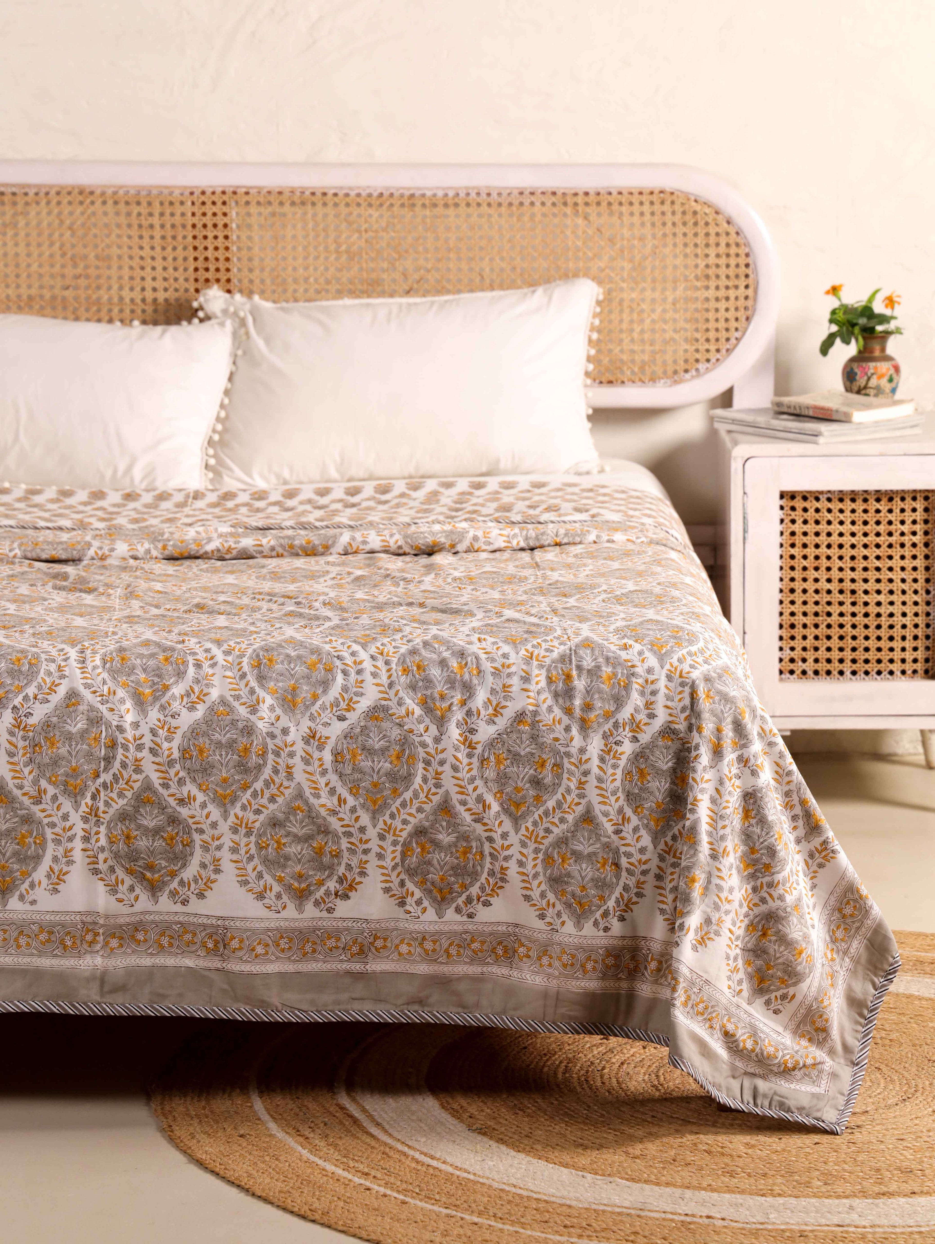 DESERT GOLD HAND BLOCK PRINT REVERSIBLE COTTON DOHARS