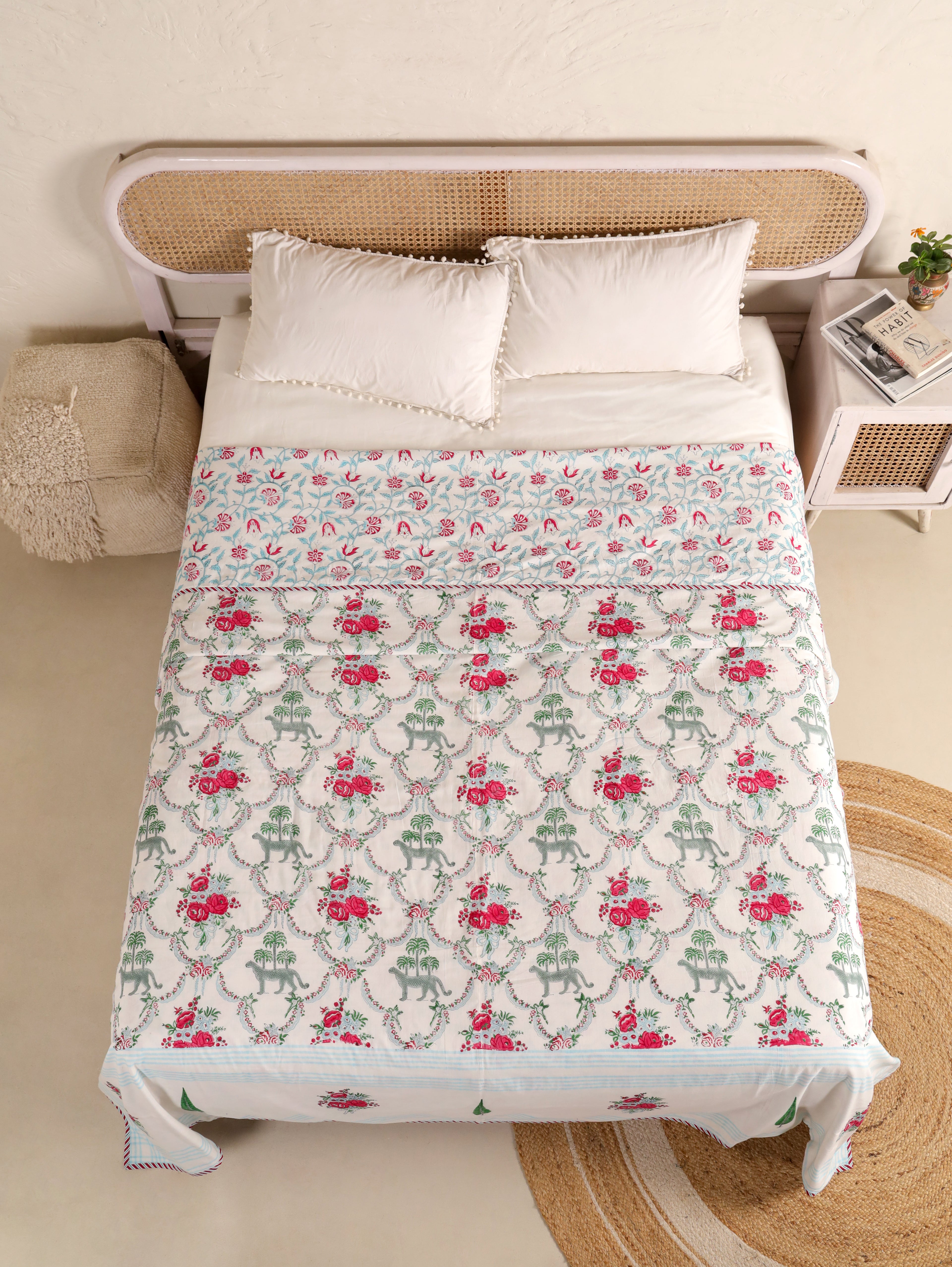 THE ROYAL LEOPARD PRINT HAND BLOCK PRINT REVERSIBLE COTTON DOHARS