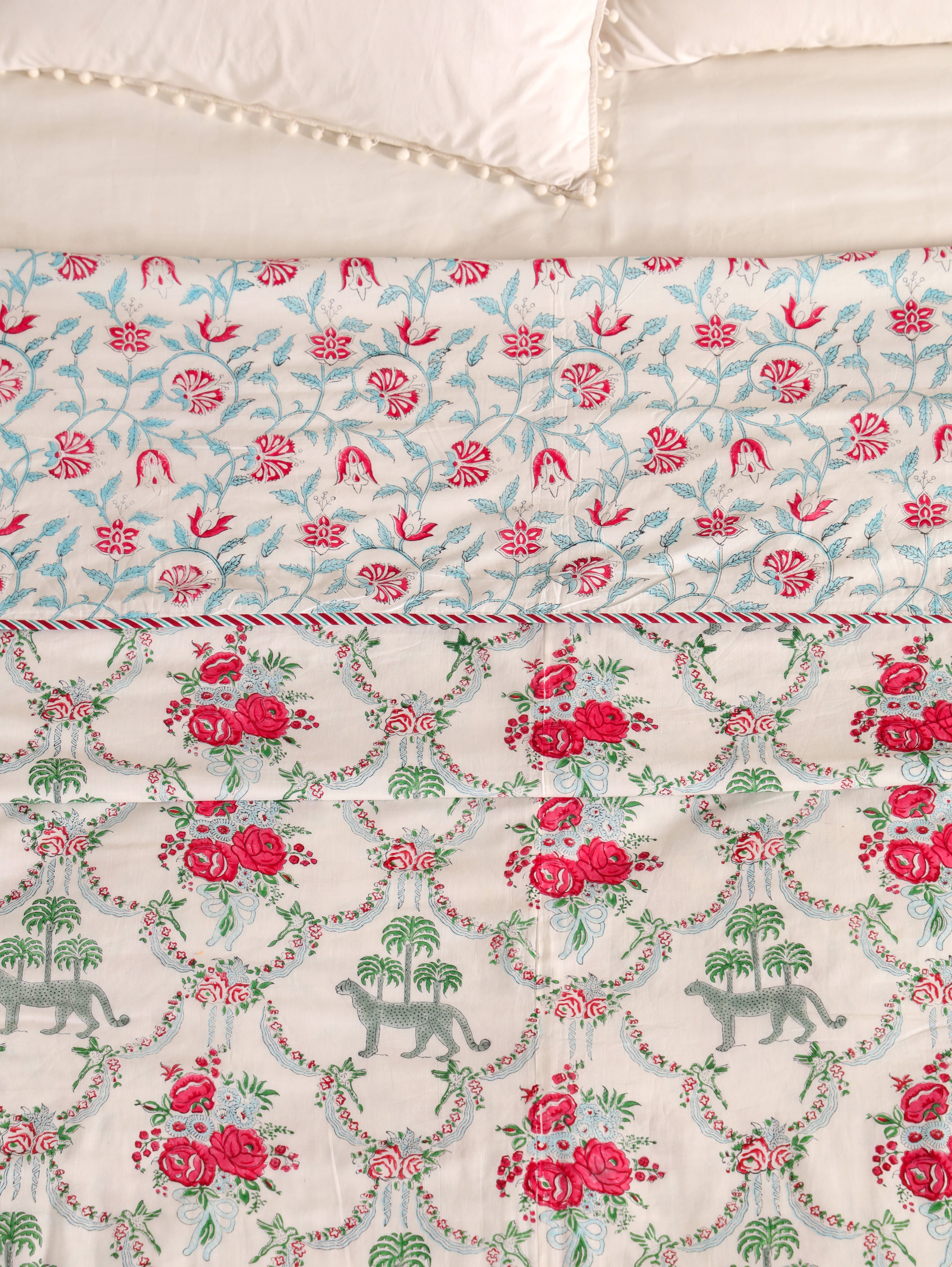 THE ROYAL LEOPARD PRINT HAND BLOCK PRINT REVERSIBLE COTTON DOHARS