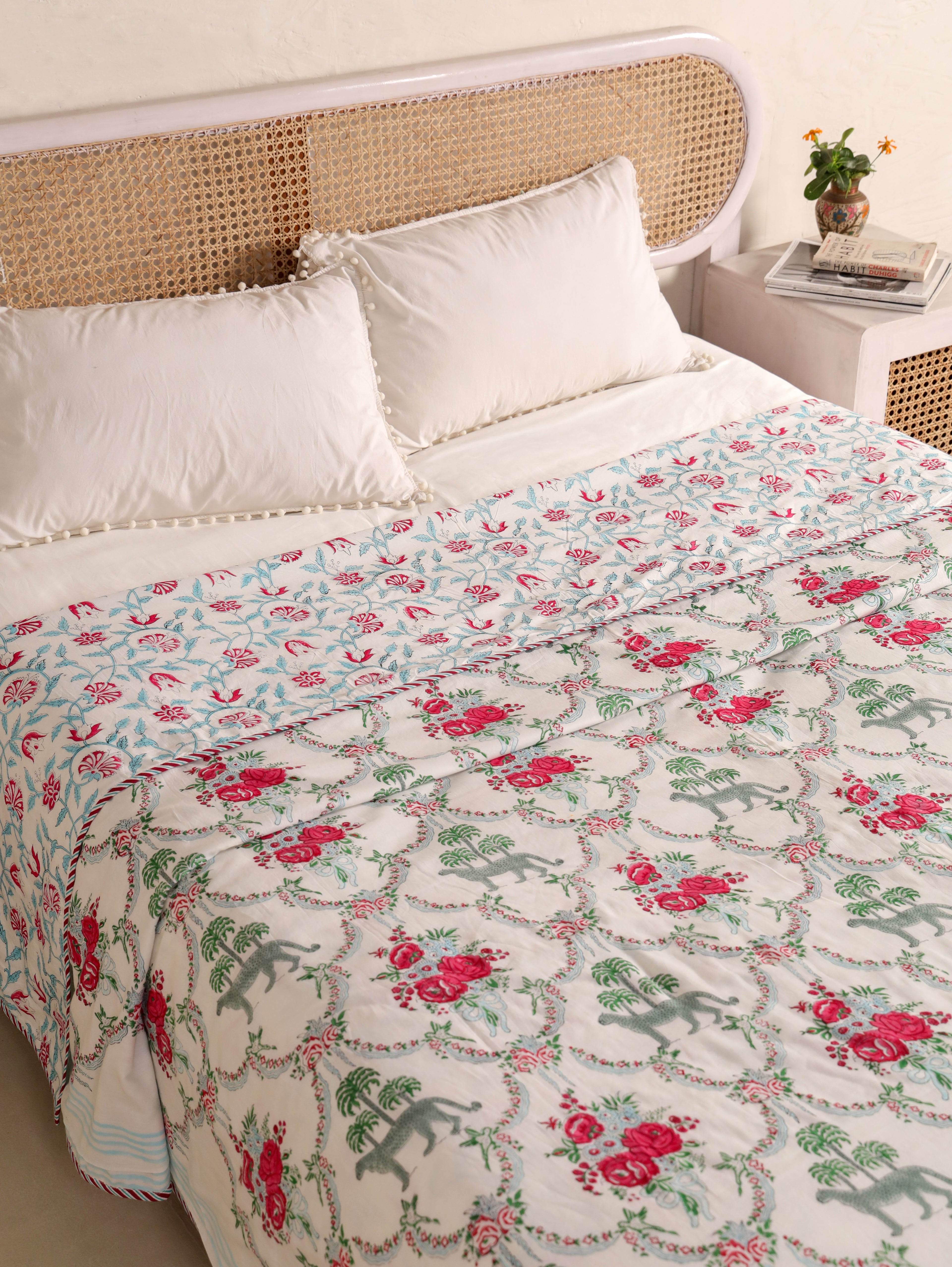 THE ROYAL LEOPARD PRINT HAND BLOCK PRINT REVERSIBLE COTTON DOHARS