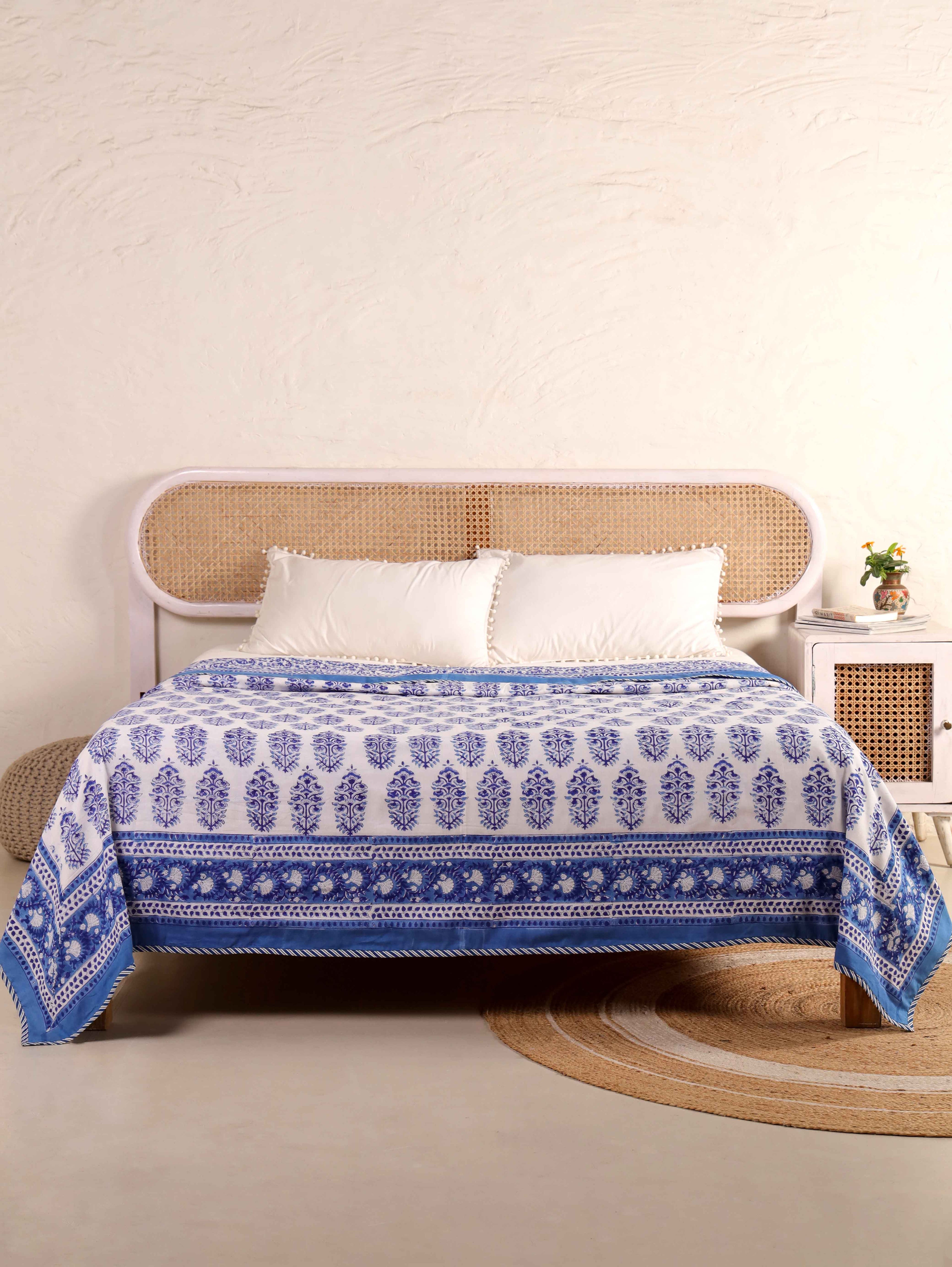 CLASSIC JAIPURI INDIGO HAND BLOCK PRINT REVERSIBLE COTTON DOHARS
