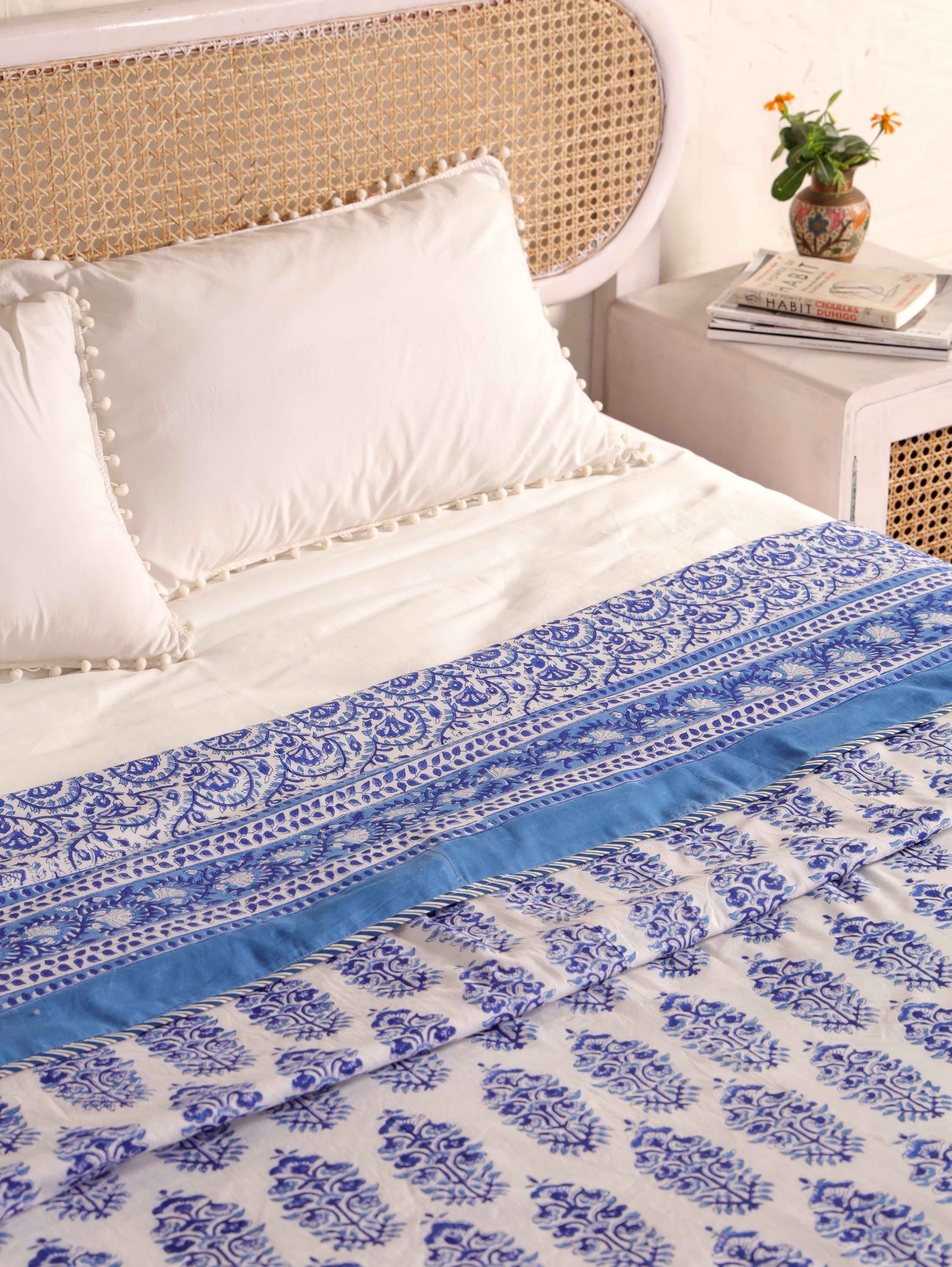 CLASSIC JAIPURI INDIGO HAND BLOCK PRINT REVERSIBLE COTTON DOHARS