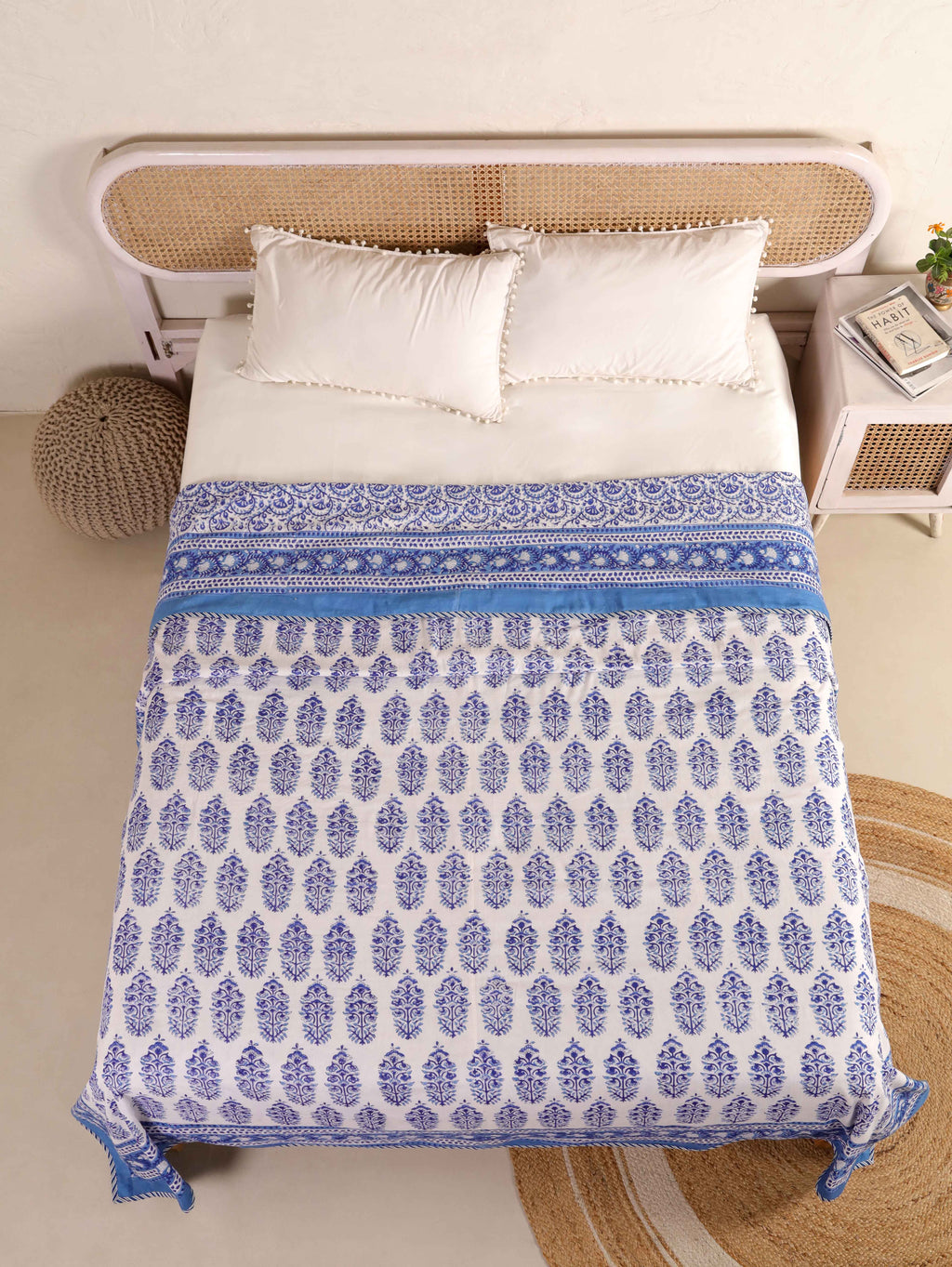 CLASSIC JAIPURI INDIGO HAND BLOCK PRINT REVERSIBLE COTTON DOHARS