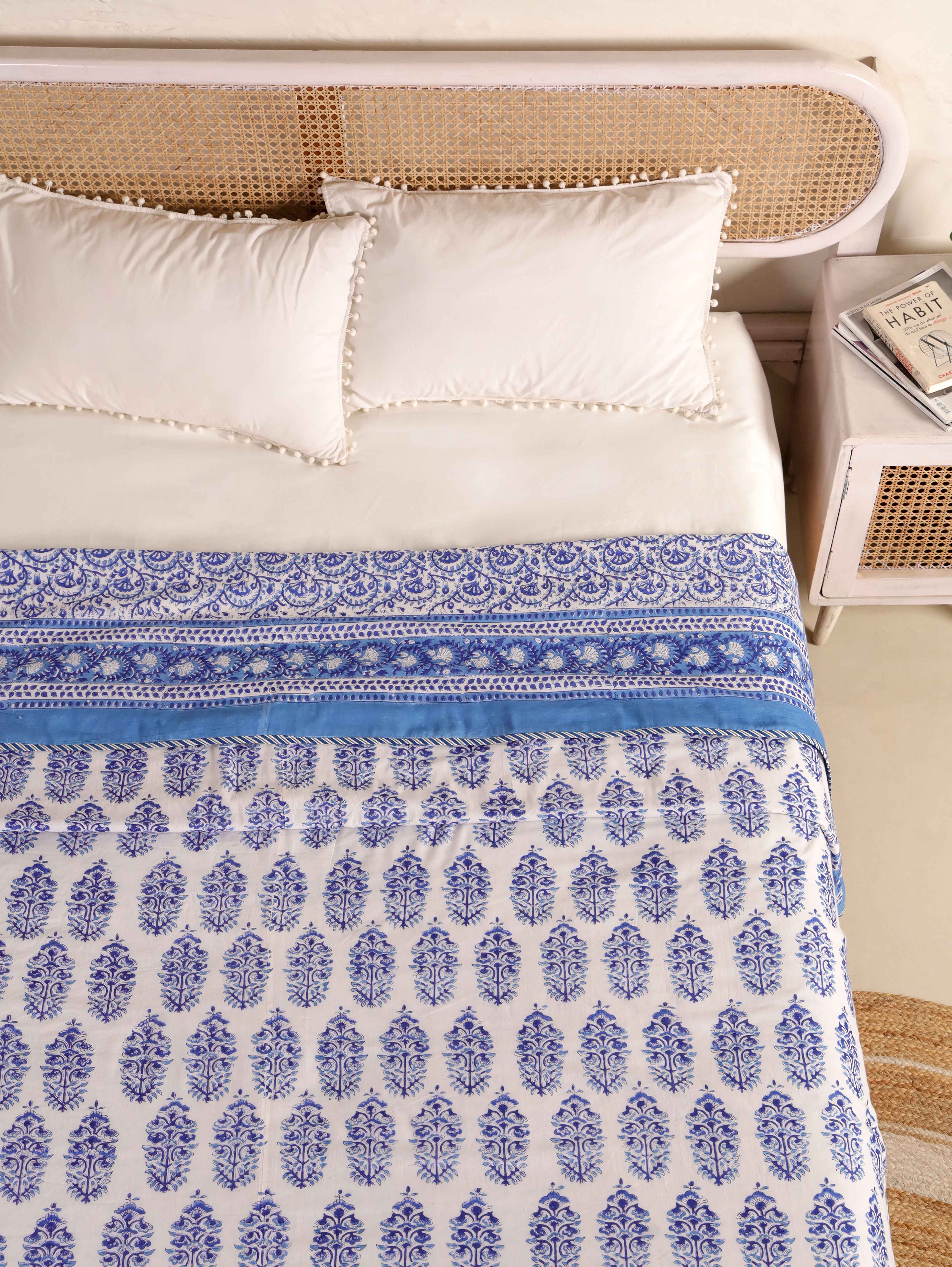 CLASSIC JAIPURI INDIGO HAND BLOCK PRINT REVERSIBLE COTTON DOHARS