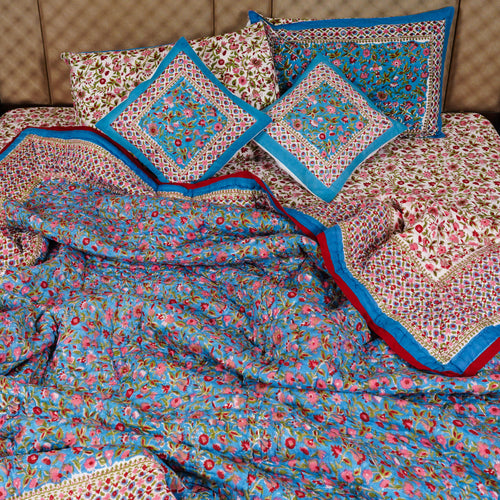 Blue Floral Kashyab Quilt Bedding Set’s