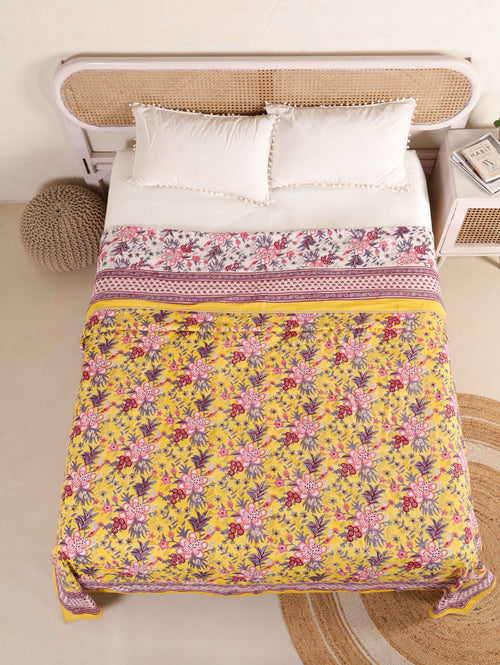 CLASSIC YELLOW MEHRAB HAND BLOCK PRINT REVERSIBLE COTTON DOHARS
