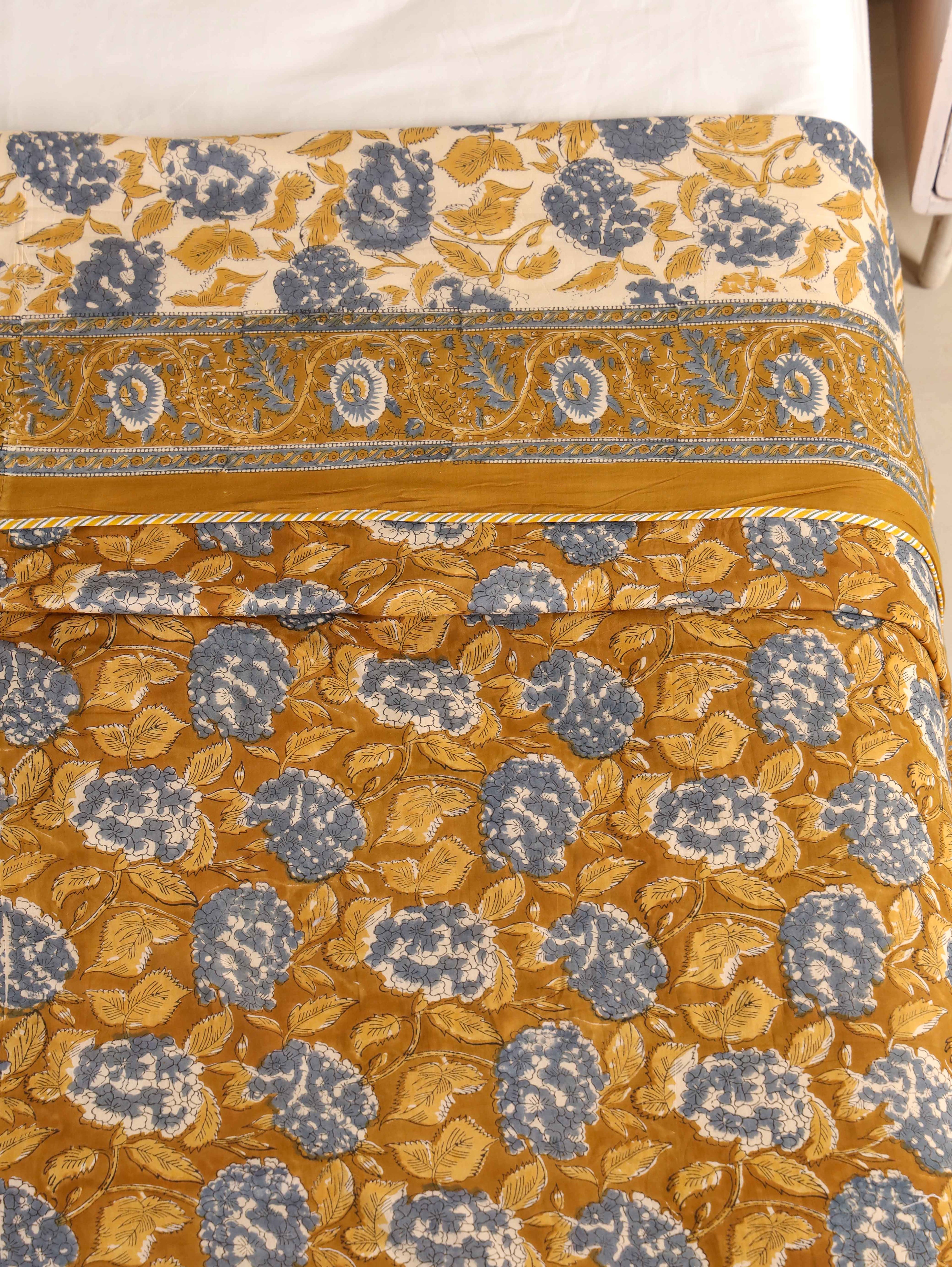 MUSTARD MEHRAB HAND BLOCK PRINT REVERSIBLE COTTON DOHARS