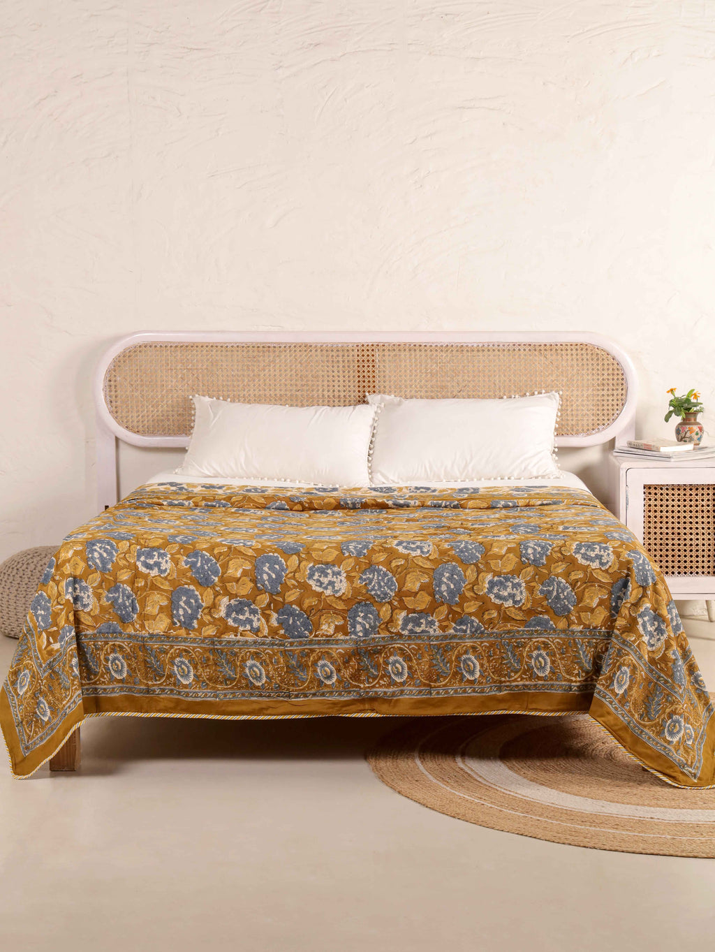 MUSTARD MEHRAB HAND BLOCK PRINT REVERSIBLE COTTON DOHARS