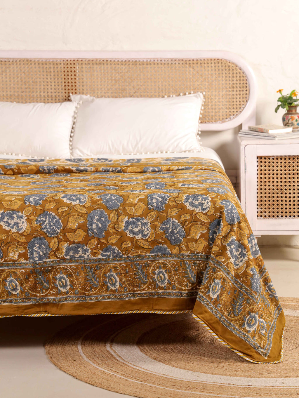 MUSTARD MEHRAB HAND BLOCK PRINT REVERSIBLE COTTON DOHARS