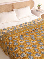 MUSTARD MEHRAB HAND BLOCK PRINT REVERSIBLE COTTON DOHARS