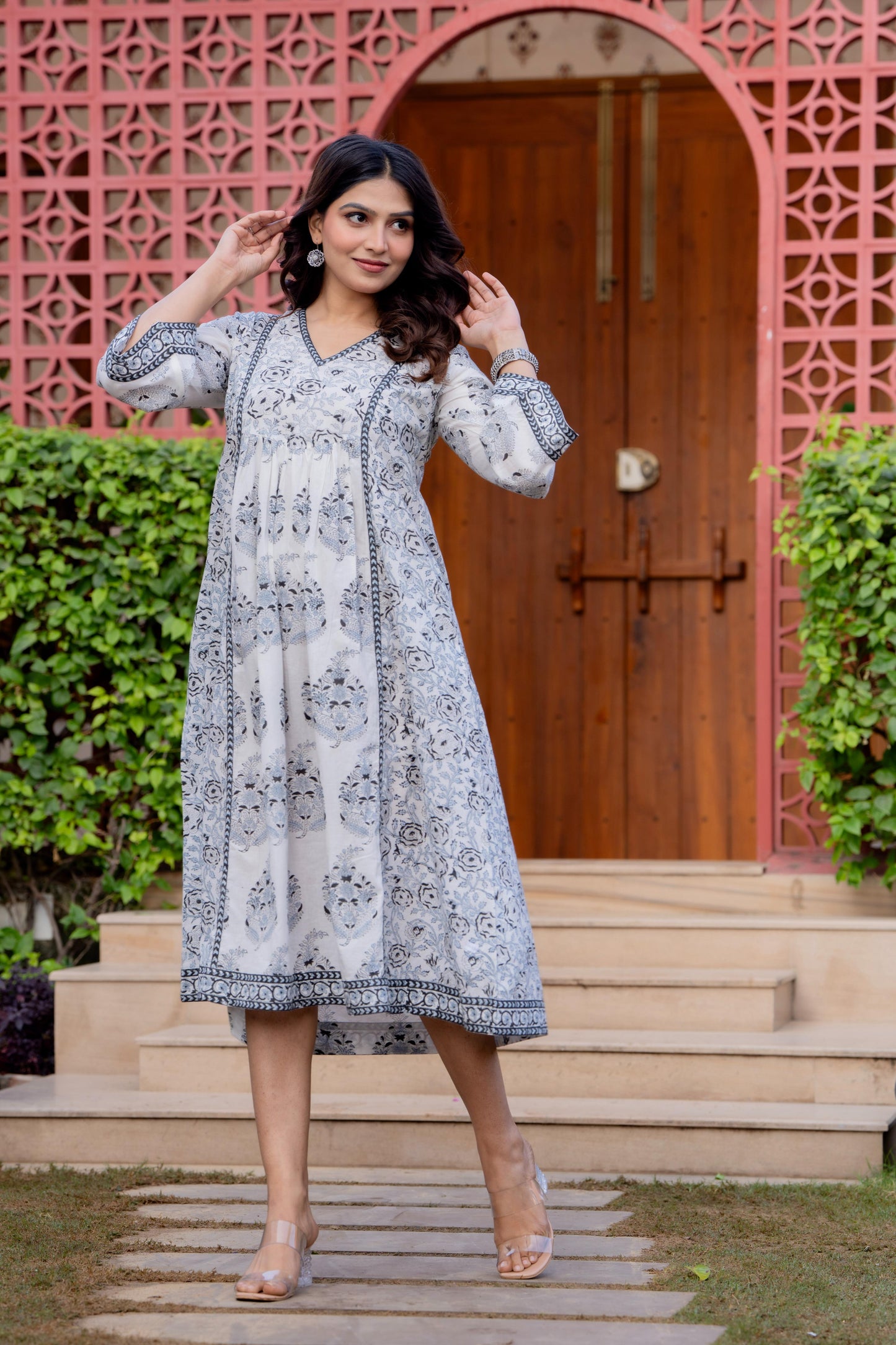 Timeless Blooms hand block print Anarkali Dress