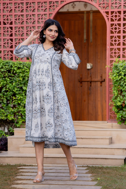 Timeless Blooms hand block print Anarkali Dress