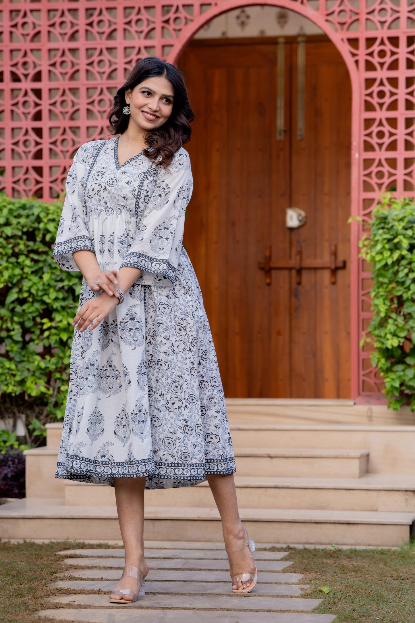 Timeless Blooms hand block print Anarkali Dress