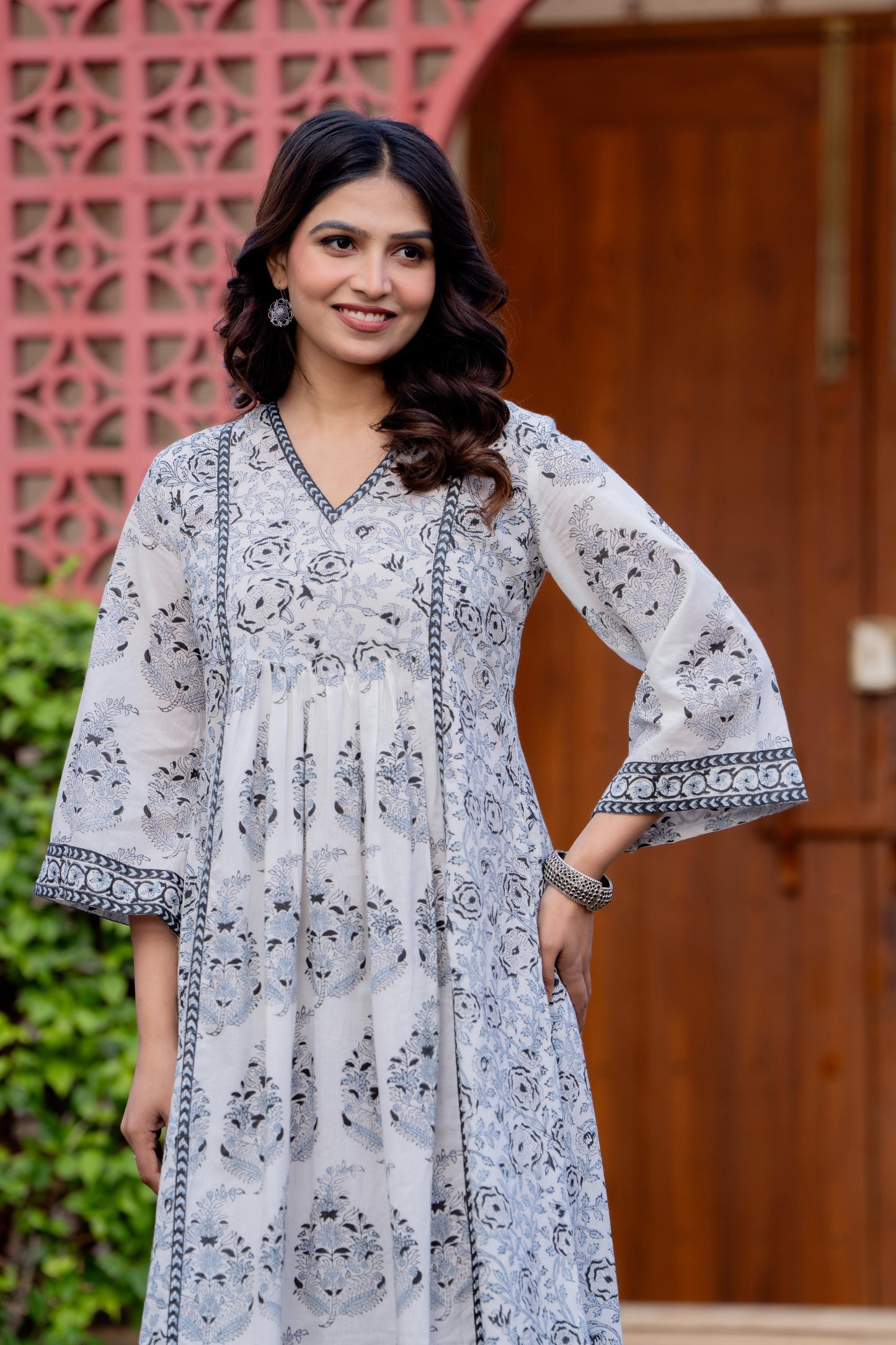 Timeless Blooms hand block print Anarkali Dress