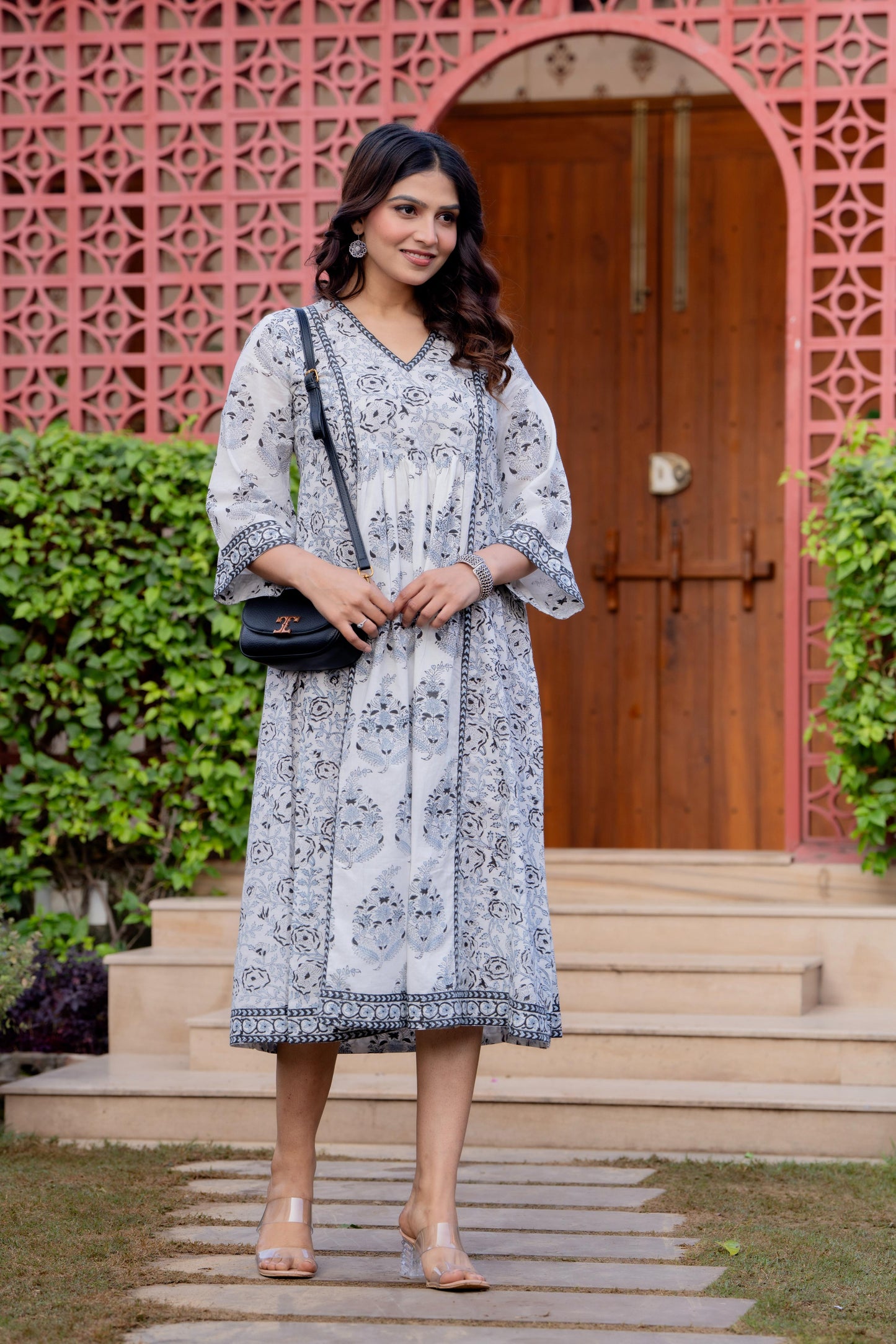 Timeless Blooms hand block print Anarkali Dress