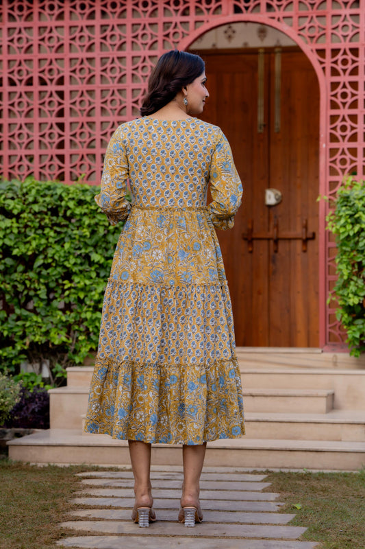 Hand Block Printed Cotton Long Dress -the heritage