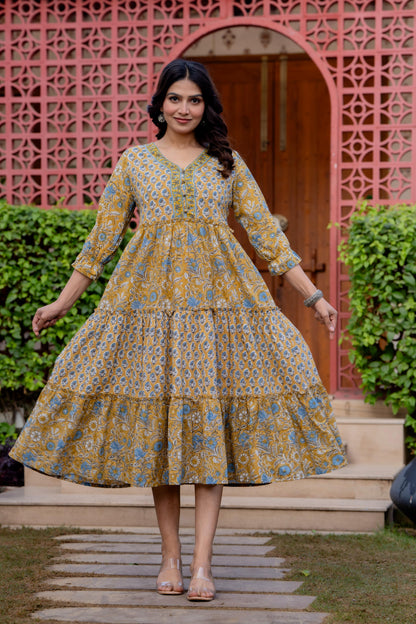 Hand Block Printed Cotton Long Dress -the heritage