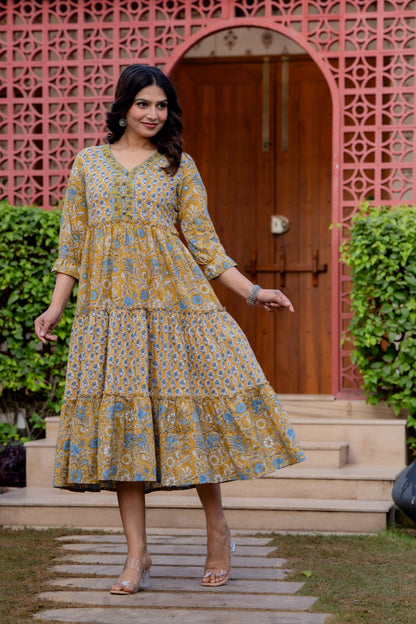 Hand Block Printed Cotton Long Dress -the heritage