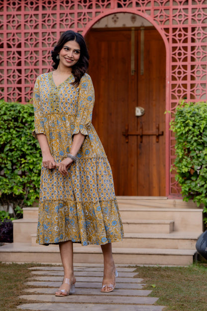 Hand Block Printed Cotton Long Dress -the heritage