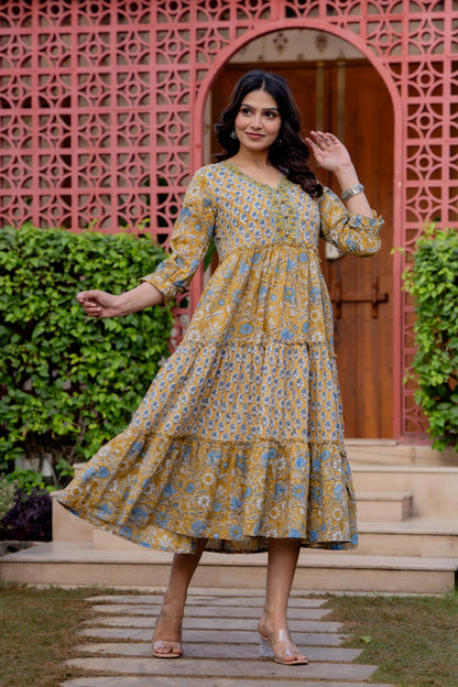 Hand Block Printed Cotton Long Dress -the heritage