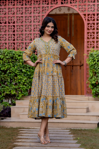 Hand Block Printed Cotton Long Dress -the heritage