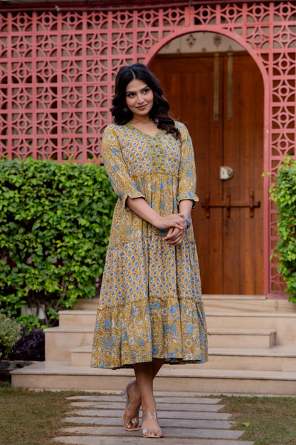 Hand Block Printed Cotton Long Dress -the heritage