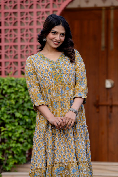 Hand Block Printed Cotton Long Dress -the heritage