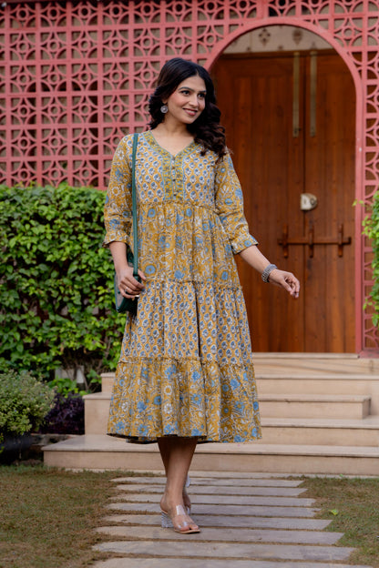 Hand Block Printed Cotton Long Dress -the heritage
