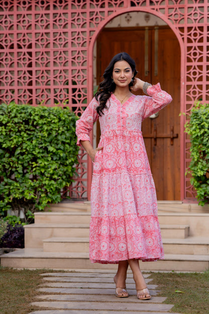 Hand Block Printed Cotton Long Dress -the heritage