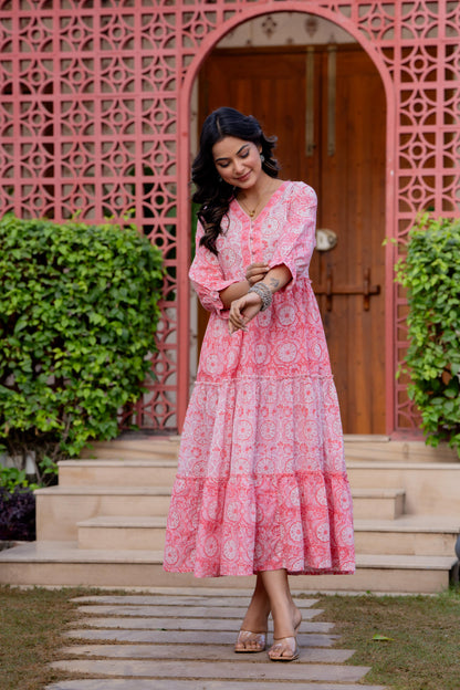 Hand Block Printed Cotton Long Dress -the heritage