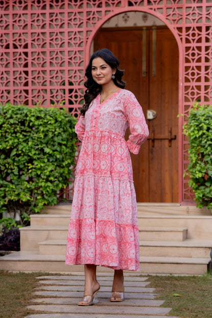 Hand Block Printed Cotton Long Dress -the heritage