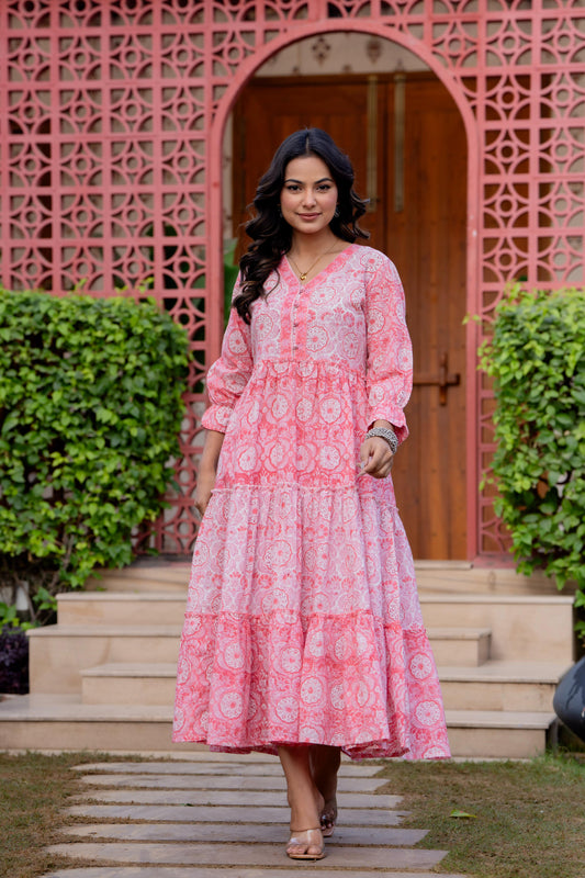 Hand Block Printed Cotton Long Dress -the heritage