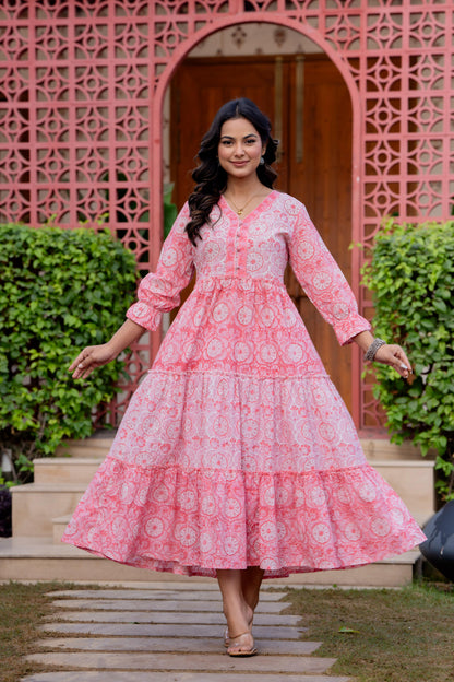 Hand Block Printed Cotton Long Dress -the heritage