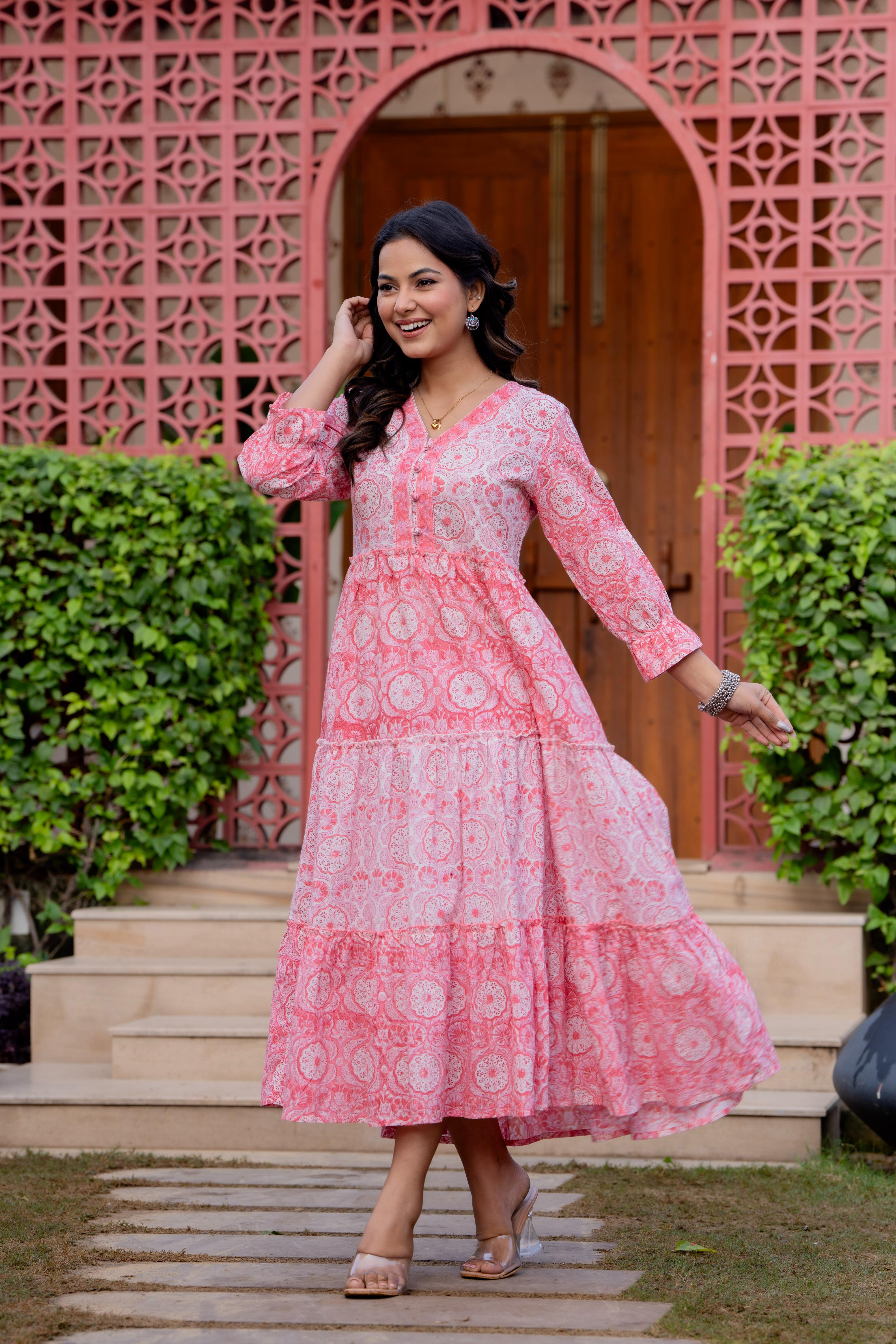 Hand Block Printed Cotton Long Dress -the heritage