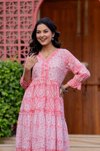 Hand Block Printed Cotton Long Dress -the heritage