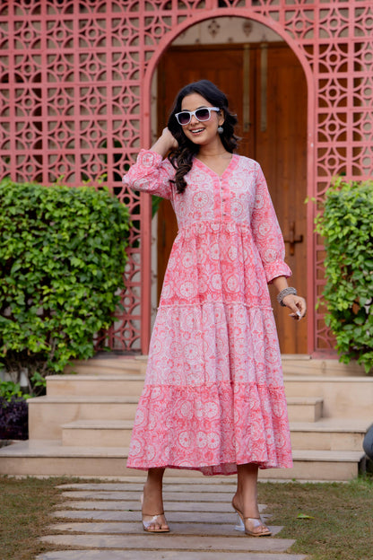 Hand Block Printed Cotton Long Dress -the heritage