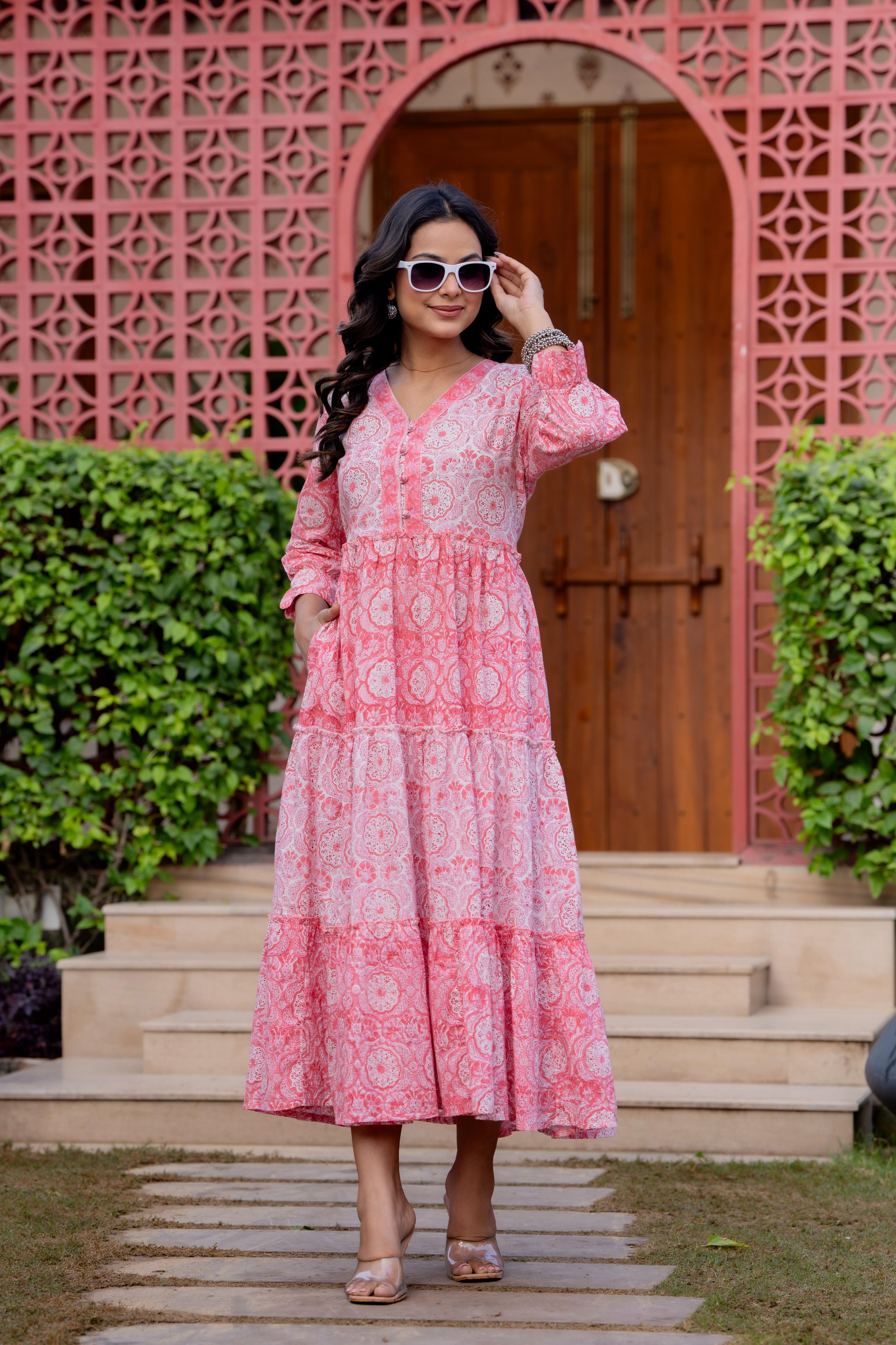 Hand Block Printed Cotton Long Dress -the heritage