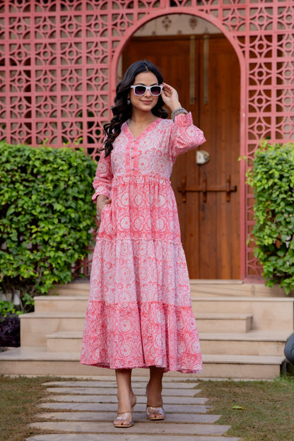 Hand Block Printed Cotton Long Dress -the heritage