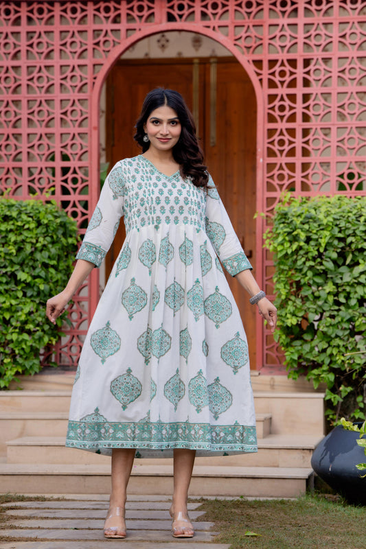 Hand Block Printed Cotton Long Dress -the heritage