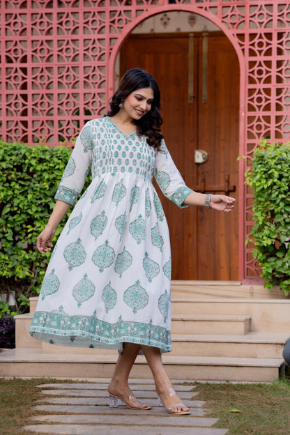 Hand Block Printed Cotton Long Dress -the heritage