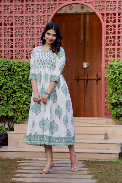 Hand Block Printed Cotton Long Dress -the heritage