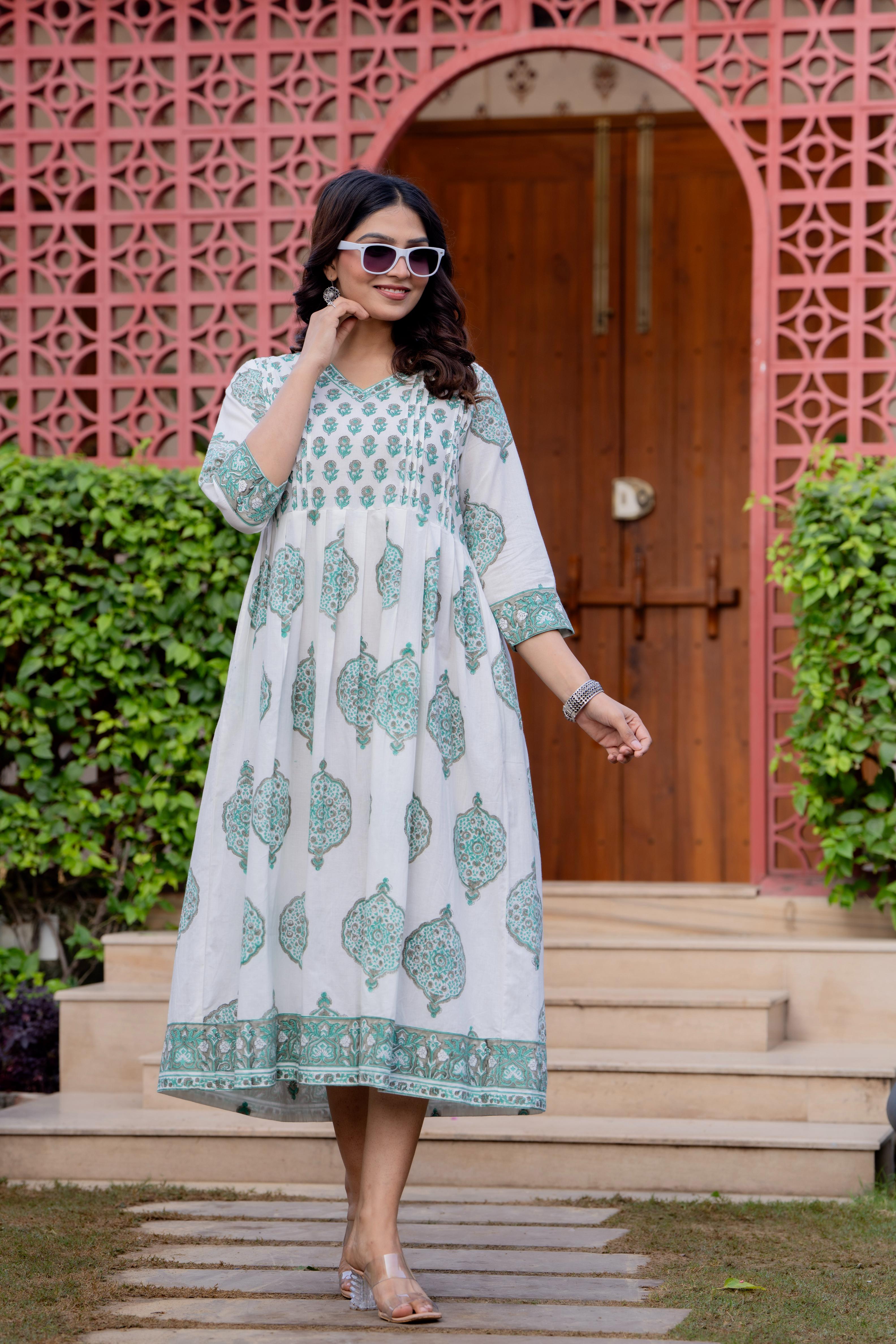 Hand Block Printed Cotton Long Dress -the heritage