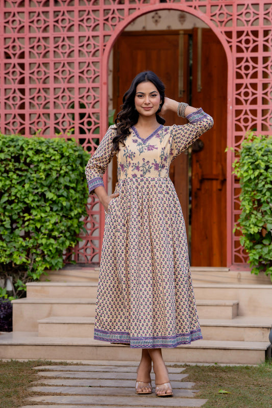 Hand Block Printed Cotton Long Dress -the heritage
