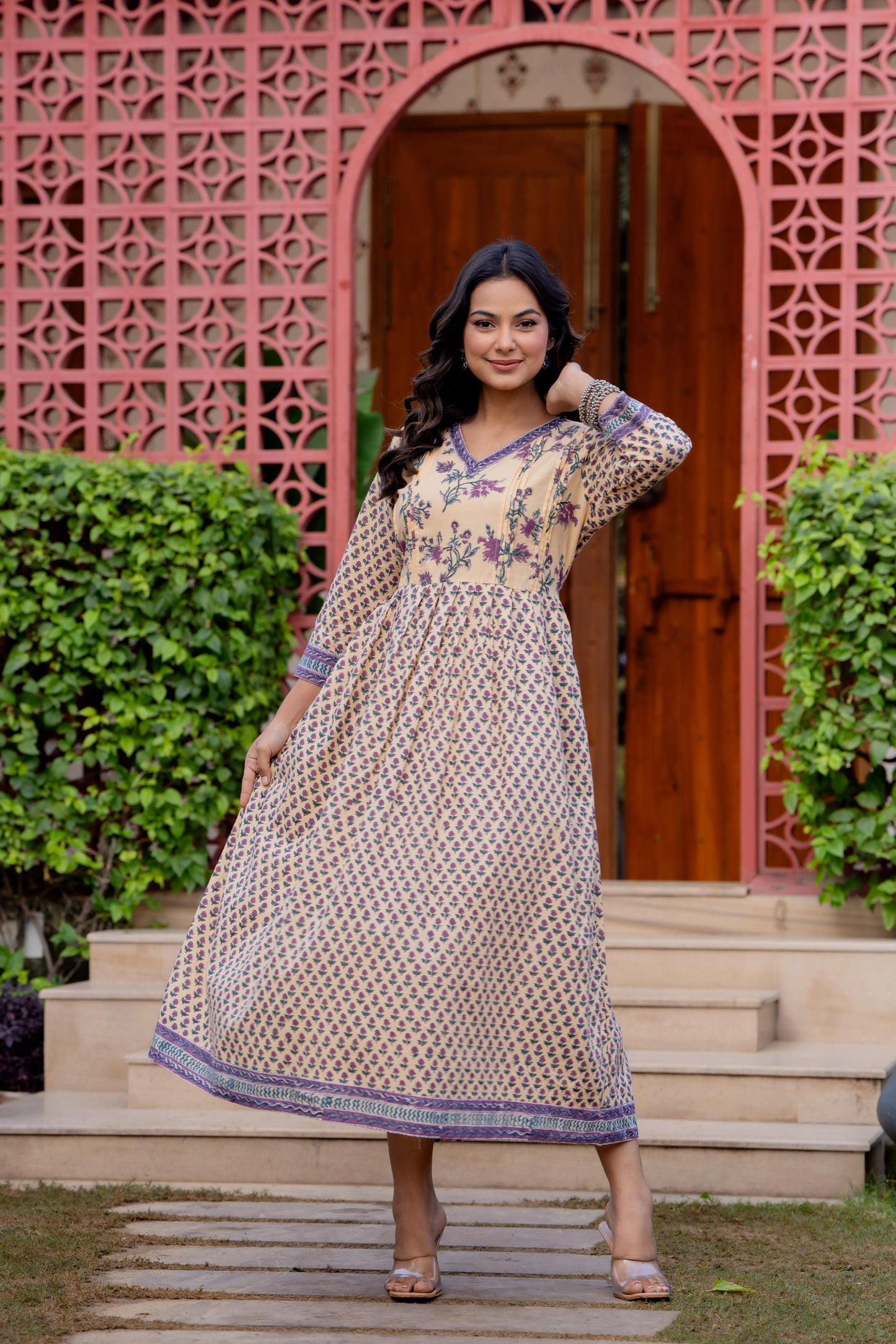 Hand Block Printed Cotton Long Dress -the heritage
