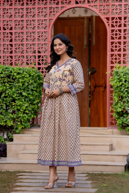 Hand Block Printed Cotton Long Dress -the heritage