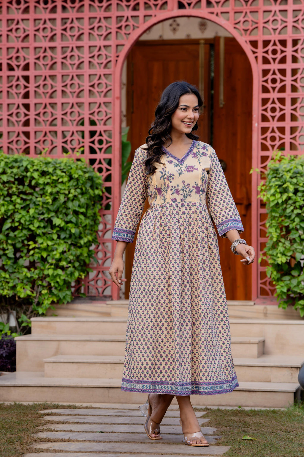 Hand Block Printed Cotton Long Dress -the heritage
