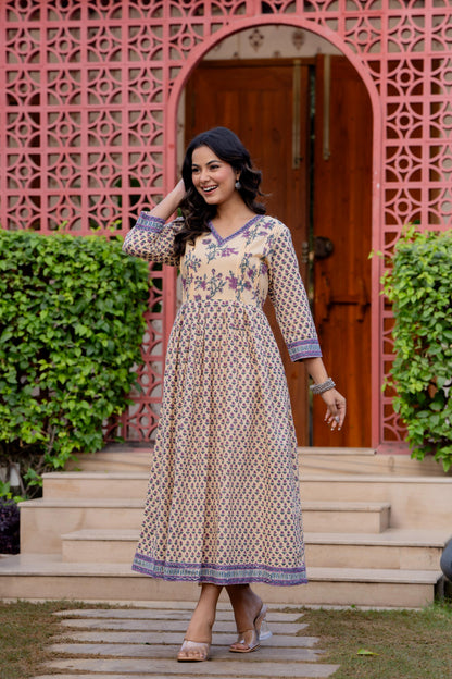 Hand Block Printed Cotton Long Dress -the heritage
