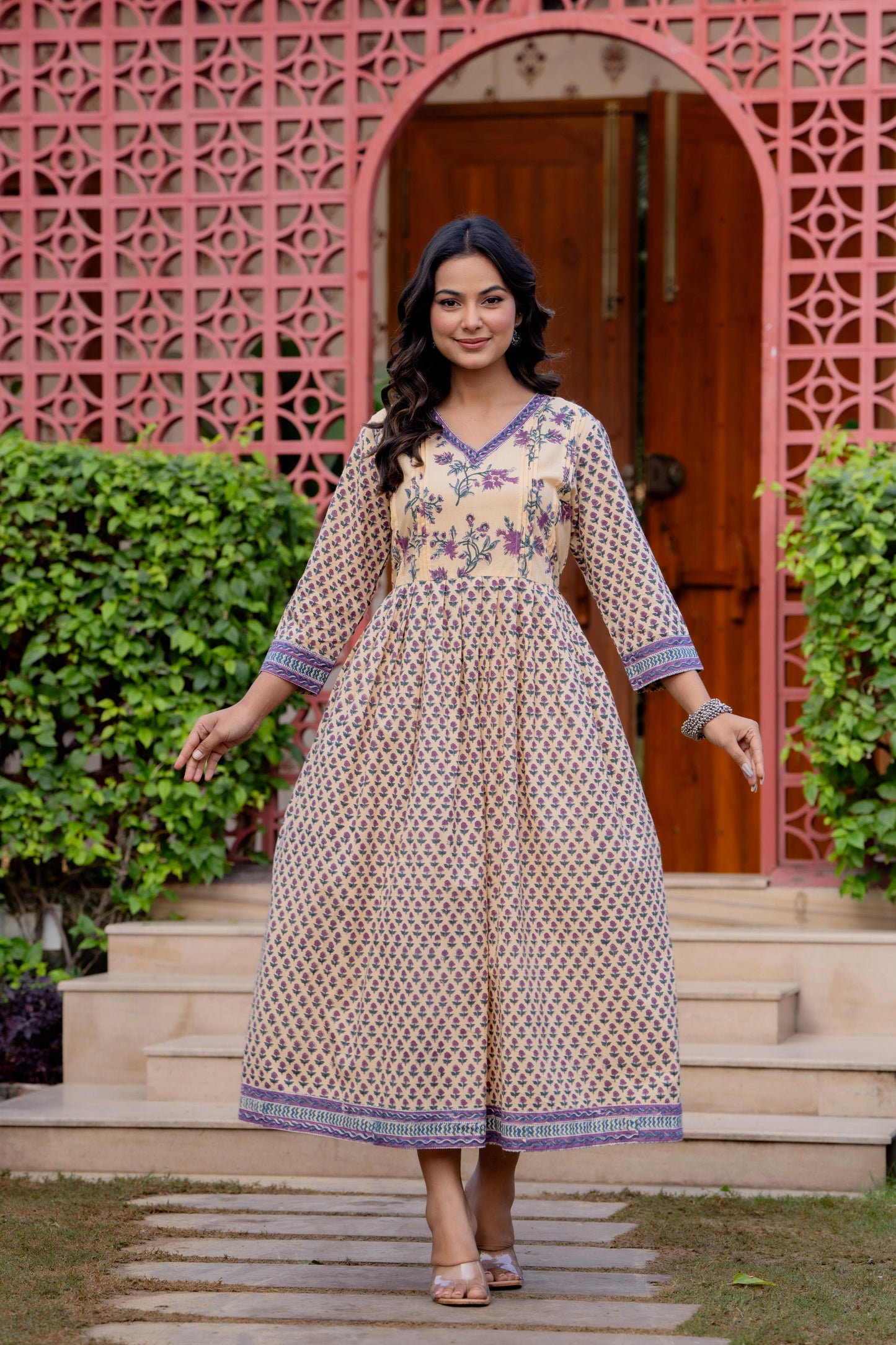 Hand Block Printed Cotton Long Dress -the heritage
