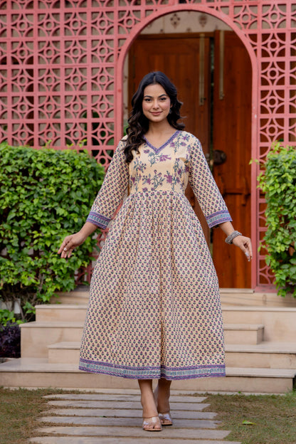 Hand Block Printed Cotton Long Dress -the heritage