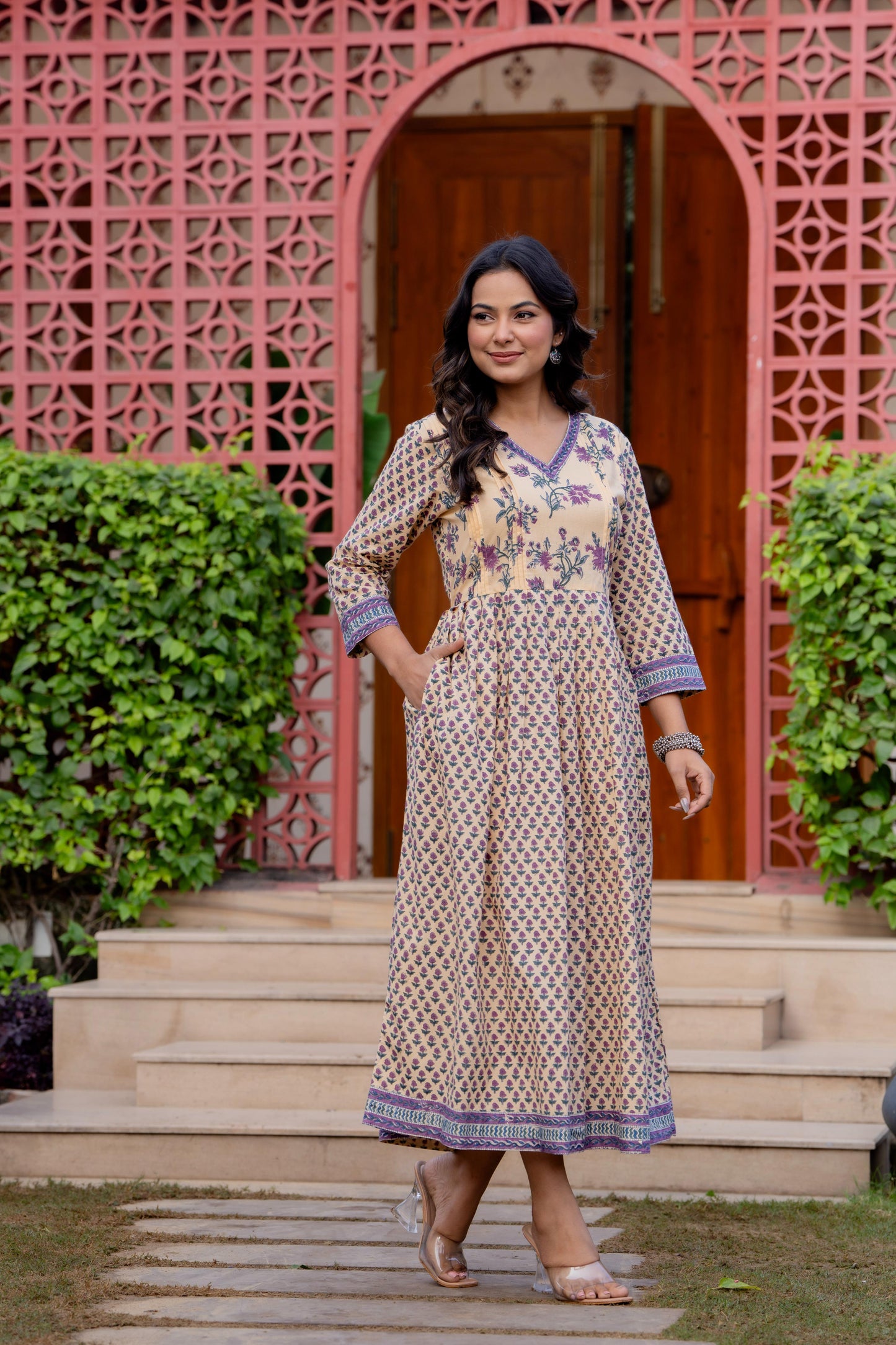 Hand Block Printed Cotton Long Dress -the heritage